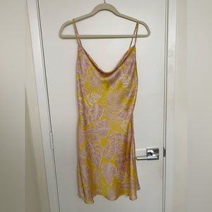 Tobi Yellow Lavender Satin Cowl Neck Mini Dress